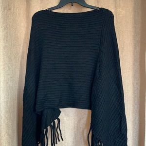 Black Knit Fringe Poncho